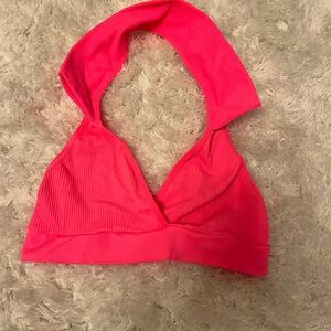 Urban Outfitters neon pink halter collard crop top